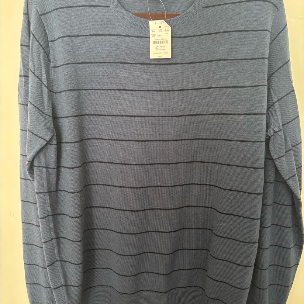 J. Crew Heather Blue Sweater with Charcoal Stripes